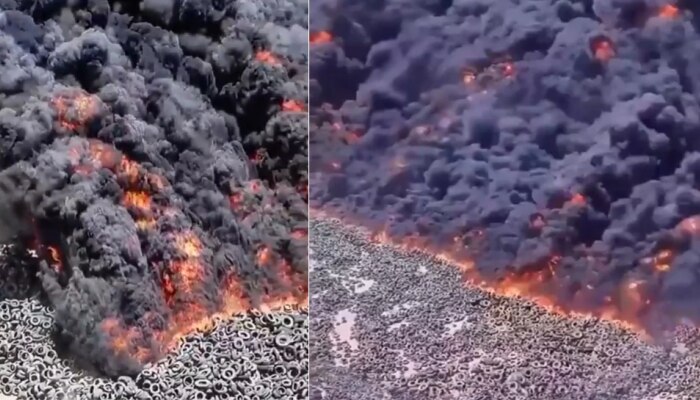 जगातील सर्वात मोठ्या Tyre Graveyard ला आग; अंतराळातून असं दिसतंय धडकी भरवणारं दृश्य 