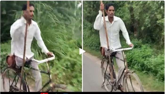 हिम्मतीला सलाम! पाय नसतानाही अशी चालवतो सफाईदार सायकल : VIDEO 