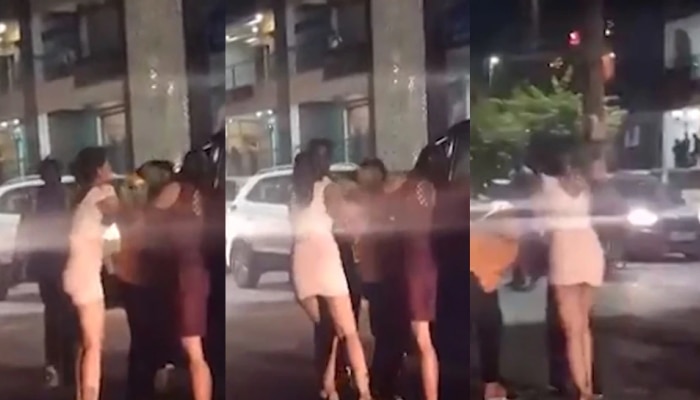 रस्त्याच्या मधोमध मुलींची मारामारी... पण ही भांडणं कशासाठी? पाहा व्हिडीओ
