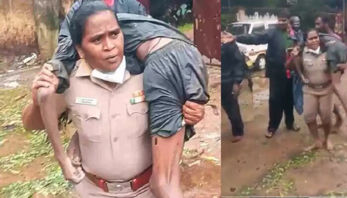 जखमी माणसाला खांद्यावर घेऊन जाणाऱ्या महिला पोलिसाचा व्हिडीओ व्हायरल