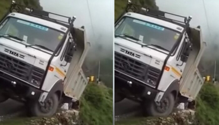 डोंगर कड्यावर मातीत रुतू लागला ट्रक, पुढे काय घडलं, पाहा थरारक व्हिडीओ