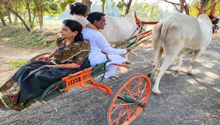 Raosaheb Danve | सौभाग्यवतींसह मंत्री रावसाहेब दानवे यांचा बैलगाडीतून फेरफटका 