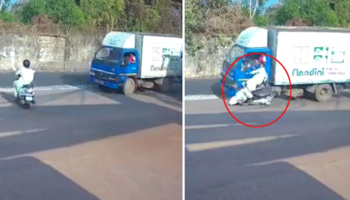 भरधाव ट्रकची महिलेच्या स्कुटीला टक्कर, भयान अपघाताचा व्हिडीओ अंगावर काटा आणणारा