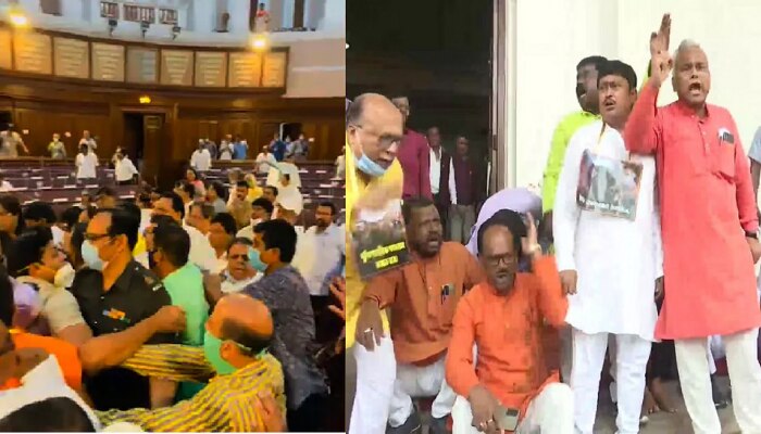 Bengal assembly fight  :  विरोधीपक्ष नेते शुभेंदु अधिकारीसह भाजपचे 5 आमदार निलंबित