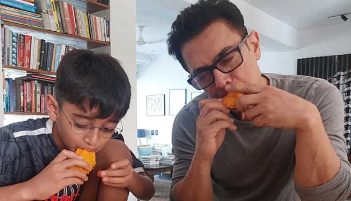 अभिनेता आमिर खानने मुलासोबत मारला हापूस आंब्यावर ताव
