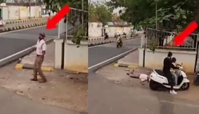ड्युटी करताना ट्रॅफिक पोलीस रस्त्यावर बेशुद्ध, वाचवायला पुढे आली महिला आणि...पाहा VIDEO