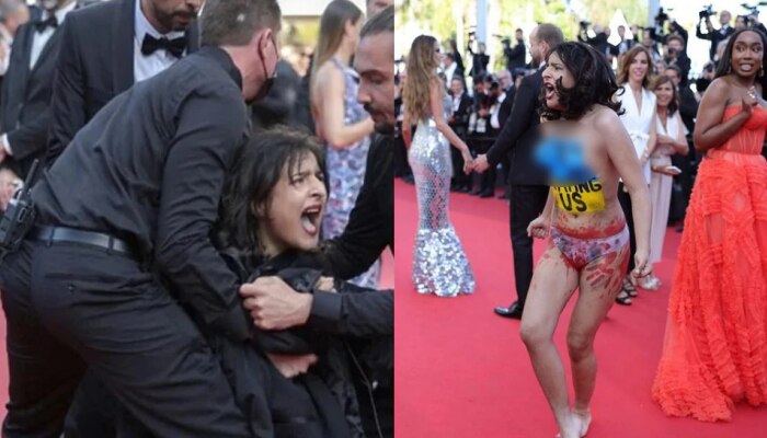 Cannes festival : टॉपलेस होत महिला पोहचली रेड कार्पेटवर