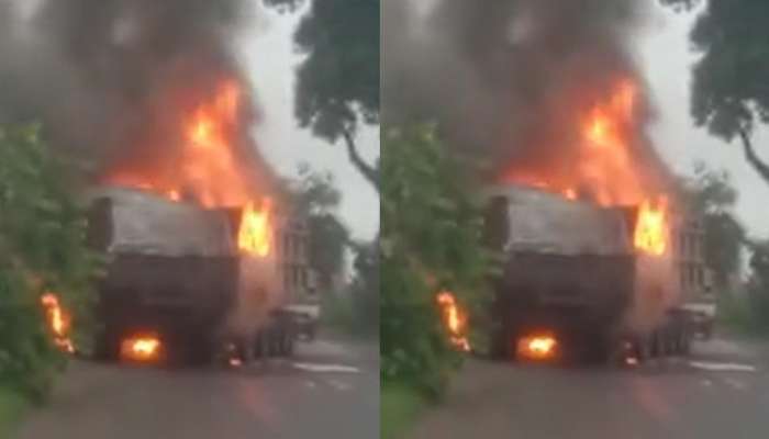 भीषण अपघात; अपघातानंतर ट्रकला मोठी आग, चालकाचा होरपळून मृत्यू