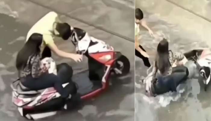 Funny Video: भर पावसात स्कूटी मध्येच पडली बंद, तरुणाने असं केलं की तुम्हीही पोट धरून हसाल
