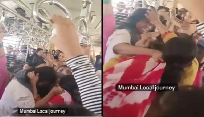लोकलमध्ये सीटसाठी भिडल्या महिला, पण लोकांच्या नजरा मज्जा घेणाऱ्या त्या मावशीवर