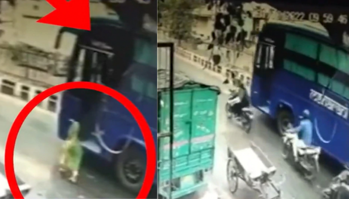 रस्ता ओलांडताना महिलेचं भान हरपलं अन्... CCTV फुटेज पाहून अंगावर येईल काटा