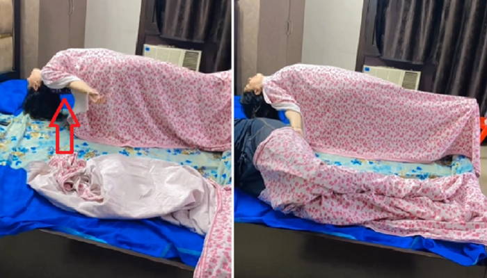 Video : झोपलेल्या पत्नीला भुतानं पछाडलं? तिला हवेत तरंगताना पाहून पतीनं काढला पळ 