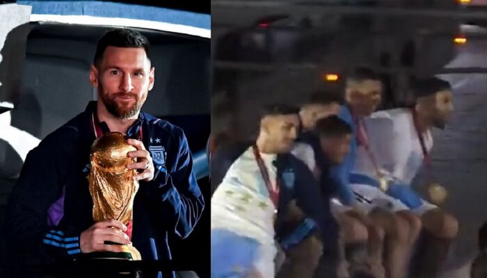 FIFA World Cup : विजयाचा जल्लोष करताना दुर्घटनेचा हा थरार, Messi सह अर्जेंटिना टीमचा Video viral