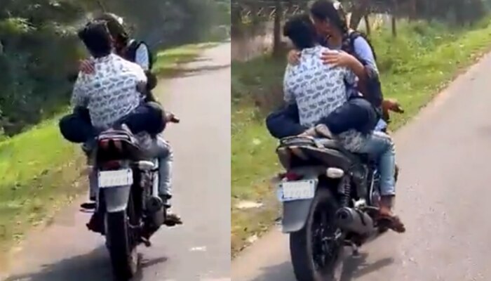 Viral Video: अरे काय ते प्रेम! बाईकवर बेभान जोडप्याने ओलांडल्या सर्व मर्यादा; पोलिसांच्या तावडीत सापडले अन्...