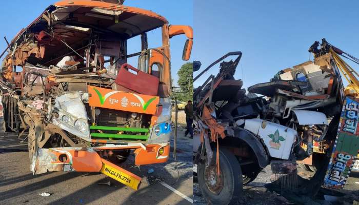 Nashik Shirdi Accident : ट्रक - बस अपघाताचं भीषण वास्तव दाखणारी दृश्य । पाहा फोटो