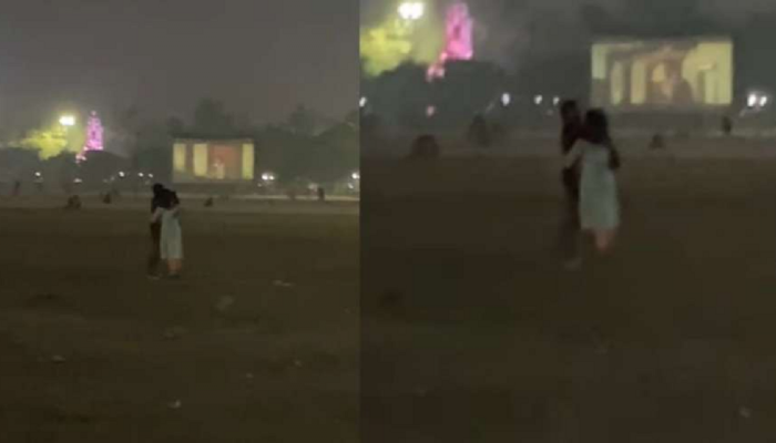 Couple Viral Video : Valentine Day निमित्त प्रेमी युगुलाचं लाजिरवाणं कृत्य, मैदानात खुलेआम रोमान्स 