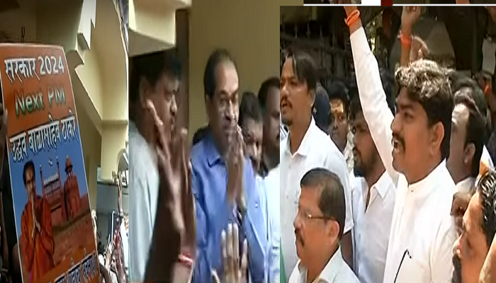 उद्धव ठाकरे म्हणतात 'सावध राहा, धनुष्यबाण चोरीला गेलाय' ठाकरे गटाचं मातोश्रीबाहेर शक्तीप्रदर्शन
