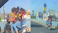 विनाहेल्मेट एकाच स्कुटीवरुन 4 'पापा की परी'चा जीवघेणा स्टंट