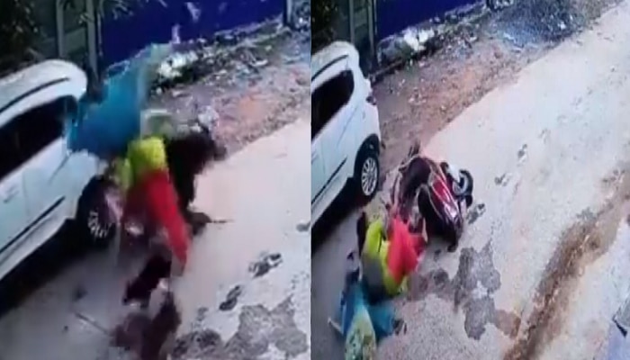 मुलाला स्कुटीवरुन शाळेत सोडणं पडलं महाग, भटके कुत्रे लागले मागे... भयानक अपघाताचा Video व्हायरल