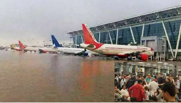 Rain News : मुसळधार पावसाने विमानतळावर पाणीच पाणी, 14 विमान उड्डाणांवर परिणाम