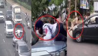 वाहतूक पोलिसाला कारच्या बोनेटवरुन फरफटत नेलं, धक्कादायक घटना CCTV मध्ये कैद