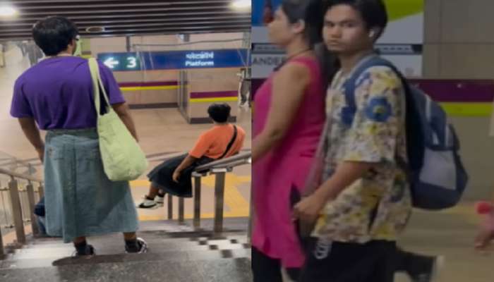 बिकिनी गर्लनंतर आता Delhi Metro मध्ये दोन तरुणांचा चक्क स्कर्ट घालून प्रवास... Video पाहिलात का?
