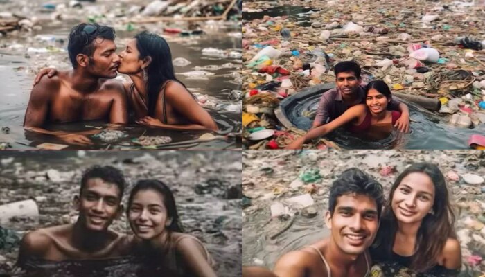 Couple Photoshoot : शीsss हे कसलं फोटोशूट? नाल्यात कपलचा रोमान्स, एकमेकांना किस करत...