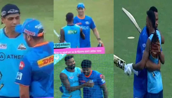 रोहित शर्माला इग्नोर करत हार्दिकने पोलार्ड आणि सूर्यकुमारला मारली मिठी; VIDEO व्हायरल