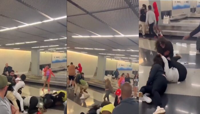 Viral Video : विमानतळावर रंगला WWE चा थरार; शिवीगाळ आणि केस ओढून महिलांची कुस्ती तर डझनभर लोकांचा राडा