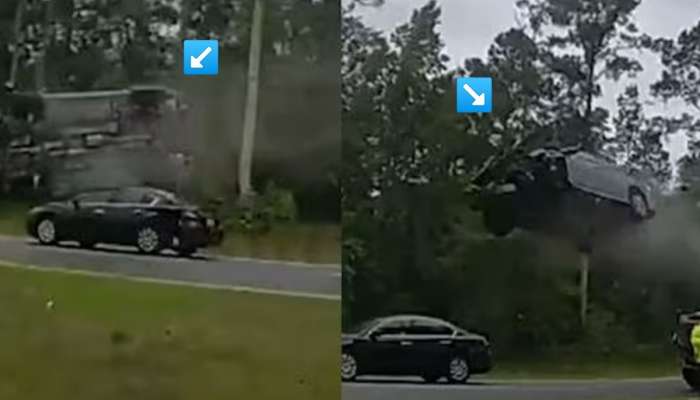 Viral Video: ....अन् धडकेनंतर कार तब्बल 120 फूट उंच हवेत उडाली, अपघात पाहून अंगावर काटा येईल