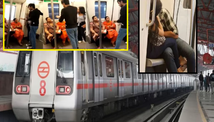 Delhi Metro मध्ये कपलचा रोमान्स पाहून काकूंचा पारा चढला; ''शर्म करो नहीं तो...'', VIDEO VIRAL 