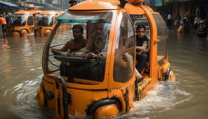 Mumbai, Mumbai Rain, Mumbai Autorickshaws, Mumbai AI Photos, Amphibious Autorickshaws, super cool sci fi,  climate change, sea levels rise, latest Marathi News, 