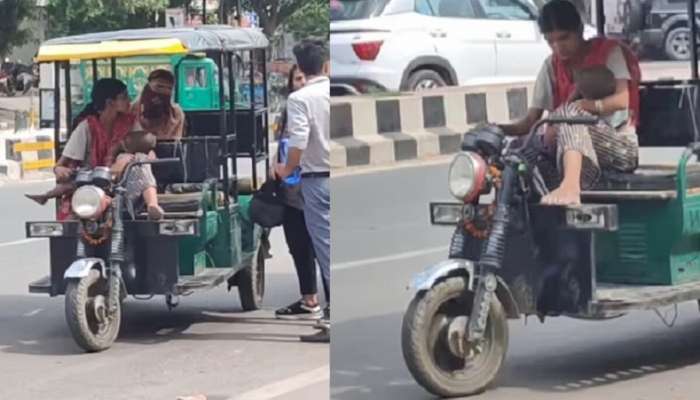 पोटाची खळगी भरण्यासाठी मातेवर काय ही वेळ आली? एका हातात मूल, दुसऱ्या हातात हँडल 