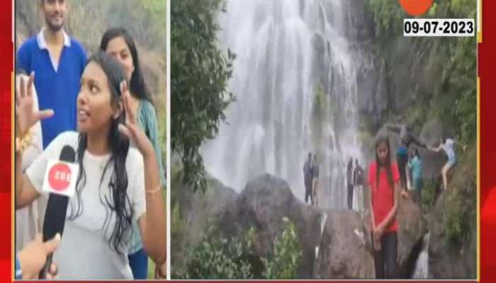 Satara Tourist enjoying Waterfall