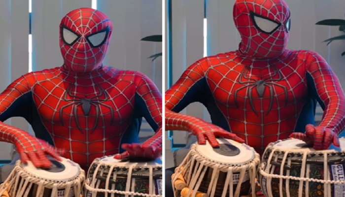 VIDEO: दोन मिनिटांसाठी हातातला रिमोट बाजूला ठेवा! Spidermen तबला वाजवतोय