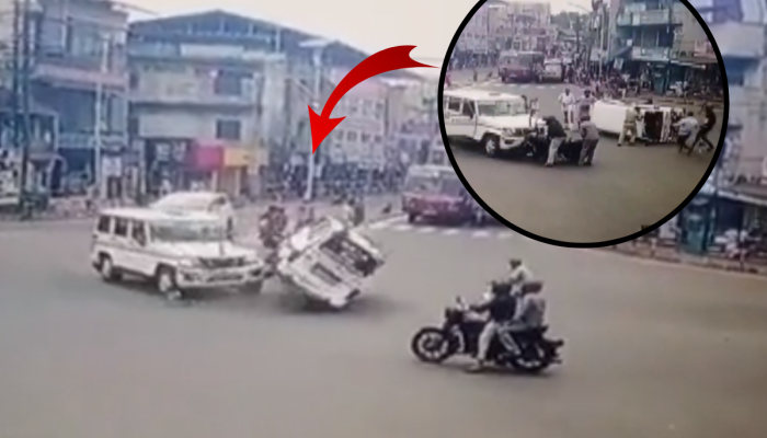 शिक्षणमंत्र्यांच्या ताफ्याची अ‍ॅम्ब्युलन्सला धडक; CCTV मध्ये कैद झाला भीषण अपघात, पाहा Video