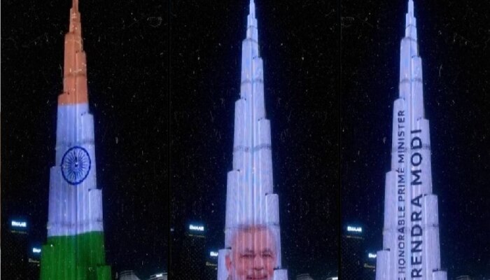 बूर्जू खलीफावर तिरंगाबरोबर पीएम मोदींचा फोटो झळकला, UAE मध्ये जंगी स्वागत