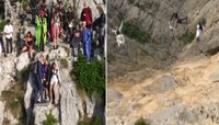 Video : लग्नानंतर उंच पर्वतावरून वधू-वरासोबत पुजारी, वऱ्हाड्यांनी मारली उडी