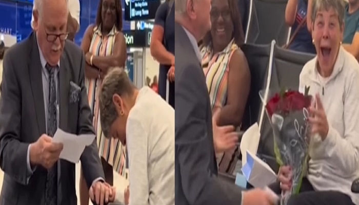 Video : 78 वर्षांच्या आजोबांना विमानतळावर दिसली शाळेतील Crush अन् मग त्यांनी...
