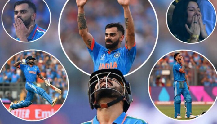 IND vs NZ: 50 वं शतक ठोकताच Virat Kohli सचिनसमोर नतमस्तक, अनुष्काने दिली फ्लाईंग किस, पाहा &#039;तो&#039; सुवर्णक्षण