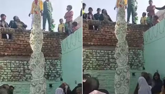 Viral Video : अबब! 20 लाखांचा हार घालून नवरदेव चढला छतावर, हाराची लांबी पाहून डोक्याला माराल हात