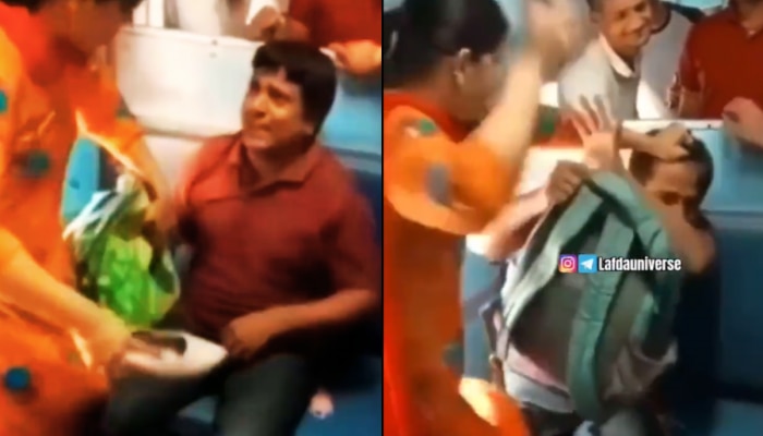 Viral Video : धावत्या ट्रेनमध्ये तरुणाचे अश्लिल इशारे, महिलेने थेट चप्पलेनं सडकवलं, पाहा नेमकं काय झालं?