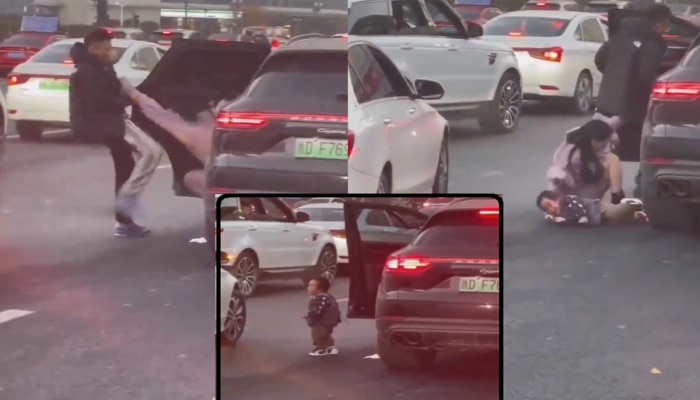 VIDEO : रस्त्याच्या मधोमध त्याने तिला लहान मुलासोबत गाडीतून खाली खेचलं अन् मग...