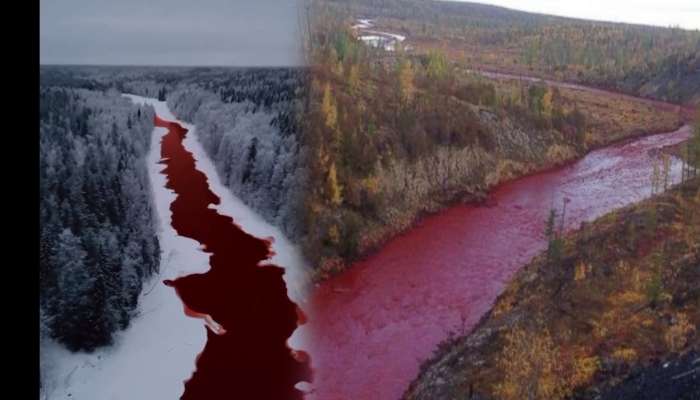 Video : ....अन् नदीचं पाणी रहस्यमयीरित्या रक्तासारखं लाल झालं; पाहून उडतोय थरकाप