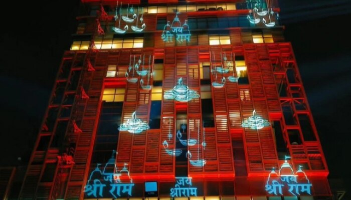 Ayodhya Ram Mandir Pran Pratishtha Mukesh Ambani House Antilia Decorated with Lord Ram Lights And Flowers