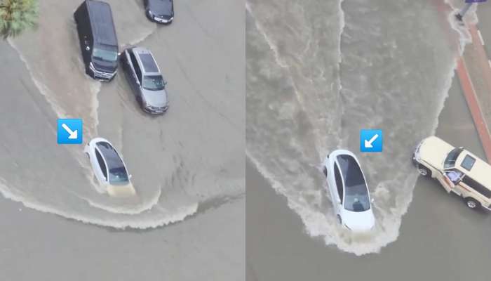 दुबईत पुराच्या पाण्यात बोटीप्रमाणे धावली Tesla कार; VIDEO पाहून नेटकरी आश्चर्यचकित