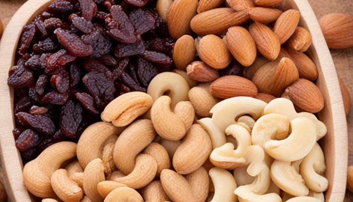 Cashews Almond and Raisins Dry Fruits Benefits EAting Together