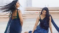 टेरेस, पाऊस, एका शब्दाची कॅप्शन अन् निळ्या साडीत चिंब भिजलेली ती.. Photoshoot चर्चेत