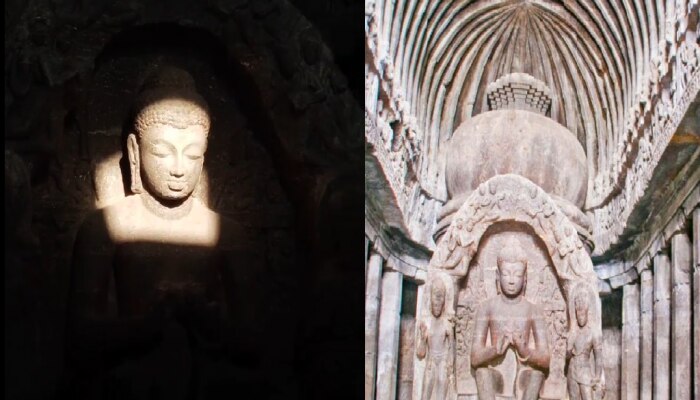वेरुळ लेणीतील बुद्धमूर्तीला सूर्यस्नान; व्हिडीओमध्ये पाहा कशी मिळाली सोनेरी किरणांची झळाळी
