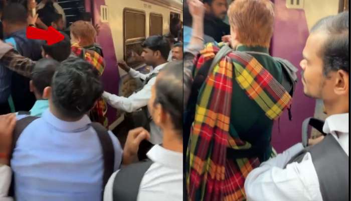 विचित्र कपडे घालून परदेशी तरुण मुंबईच्या लोकलमध्ये चढला, पुढे जे झालं ते पाहून प्रवाशीही हैराण